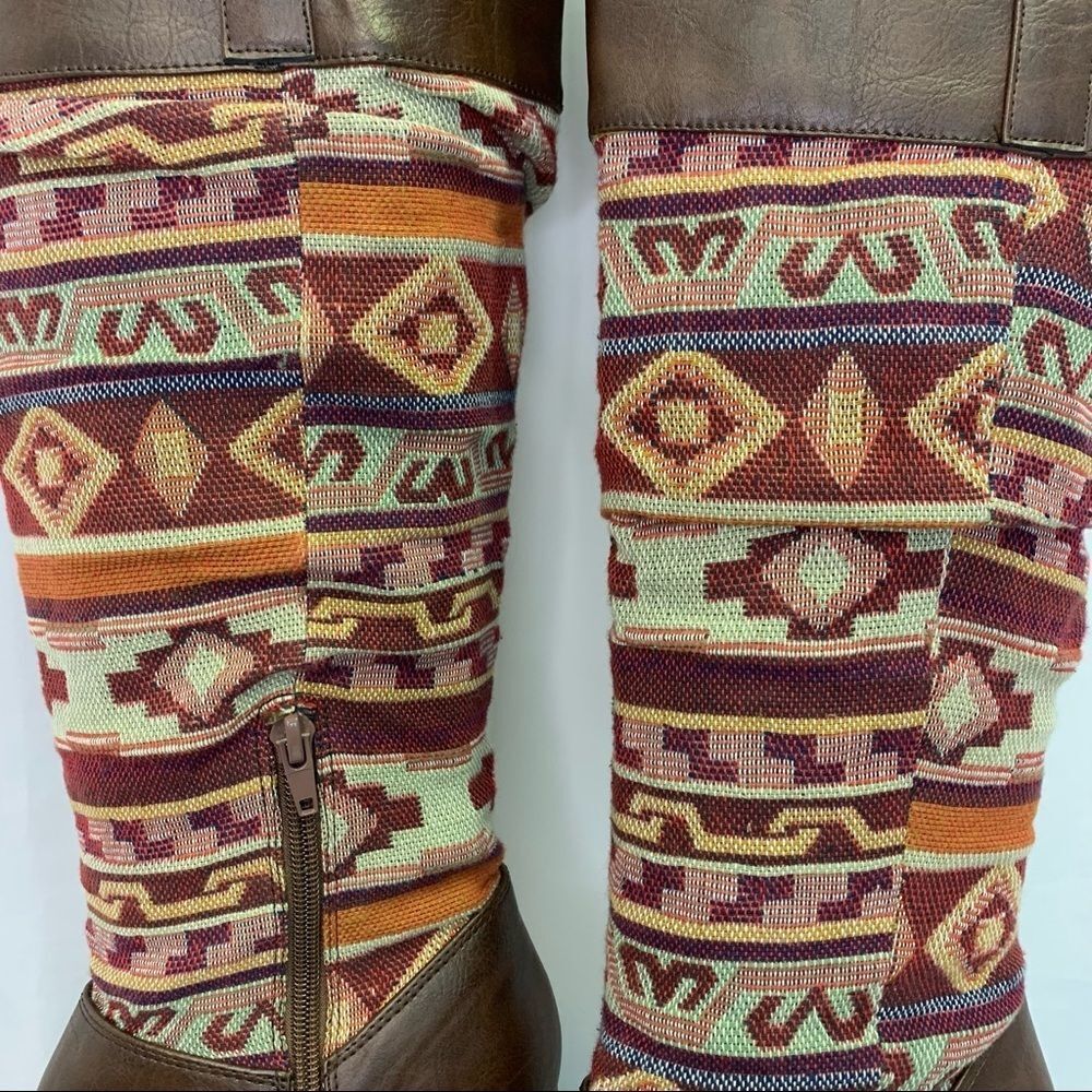 Brown Patterned Knee-High Boots - Picture 5 of 10